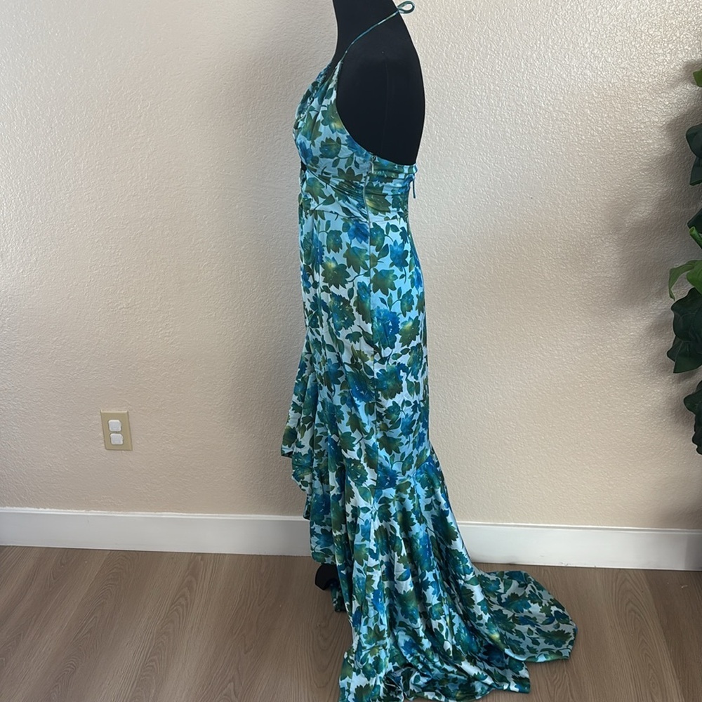 Amur $698 Edie Neck Tie Ruffle Blue Floral Maxi Dress - Picture 8 of 13